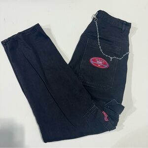 Shein High Waisted Black Wake Jeans Wide Cargo Pants Side Pocket M
